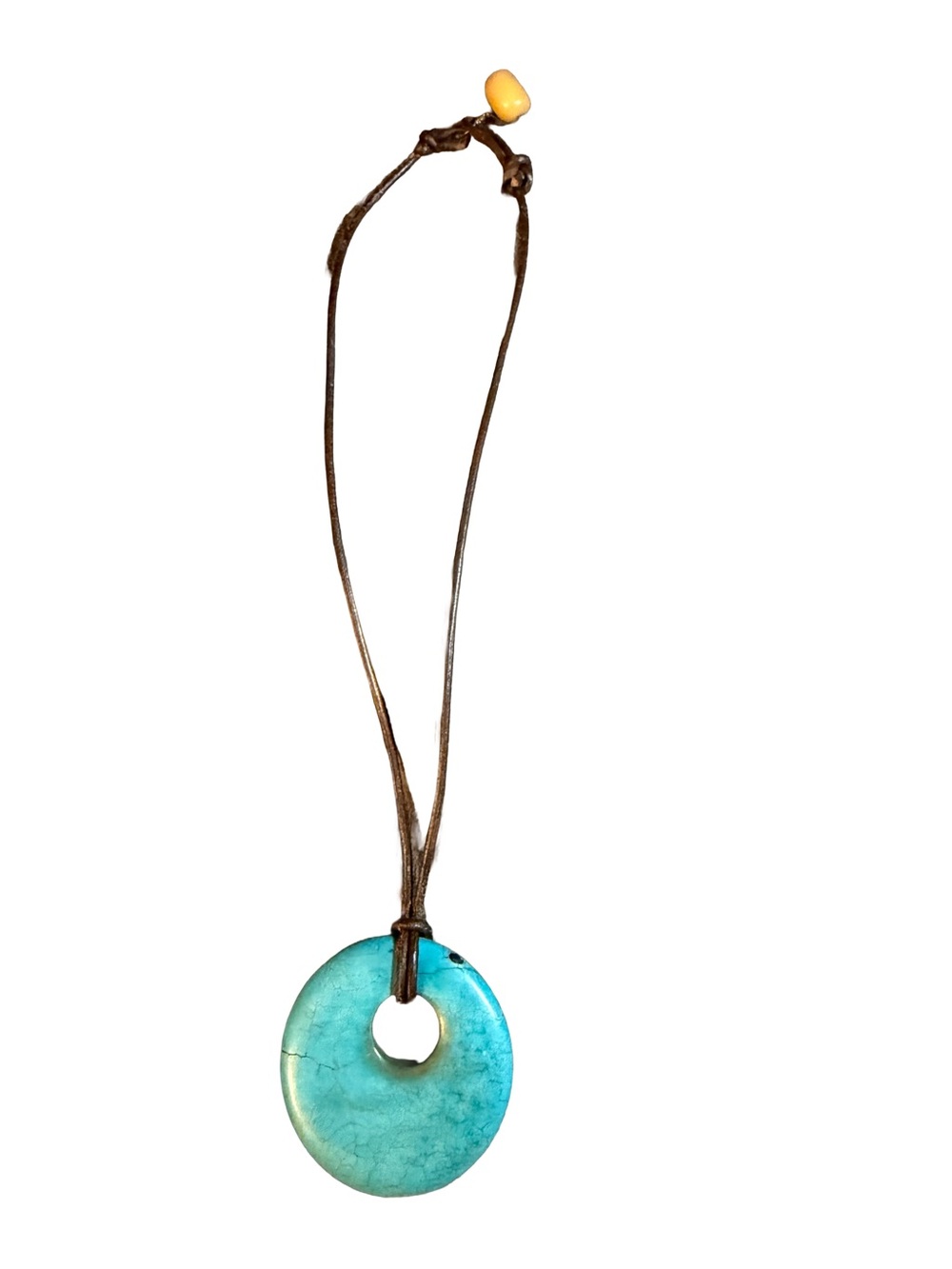 Handcrafted Turquoise Disc Pendant Necklace with Brown Cord